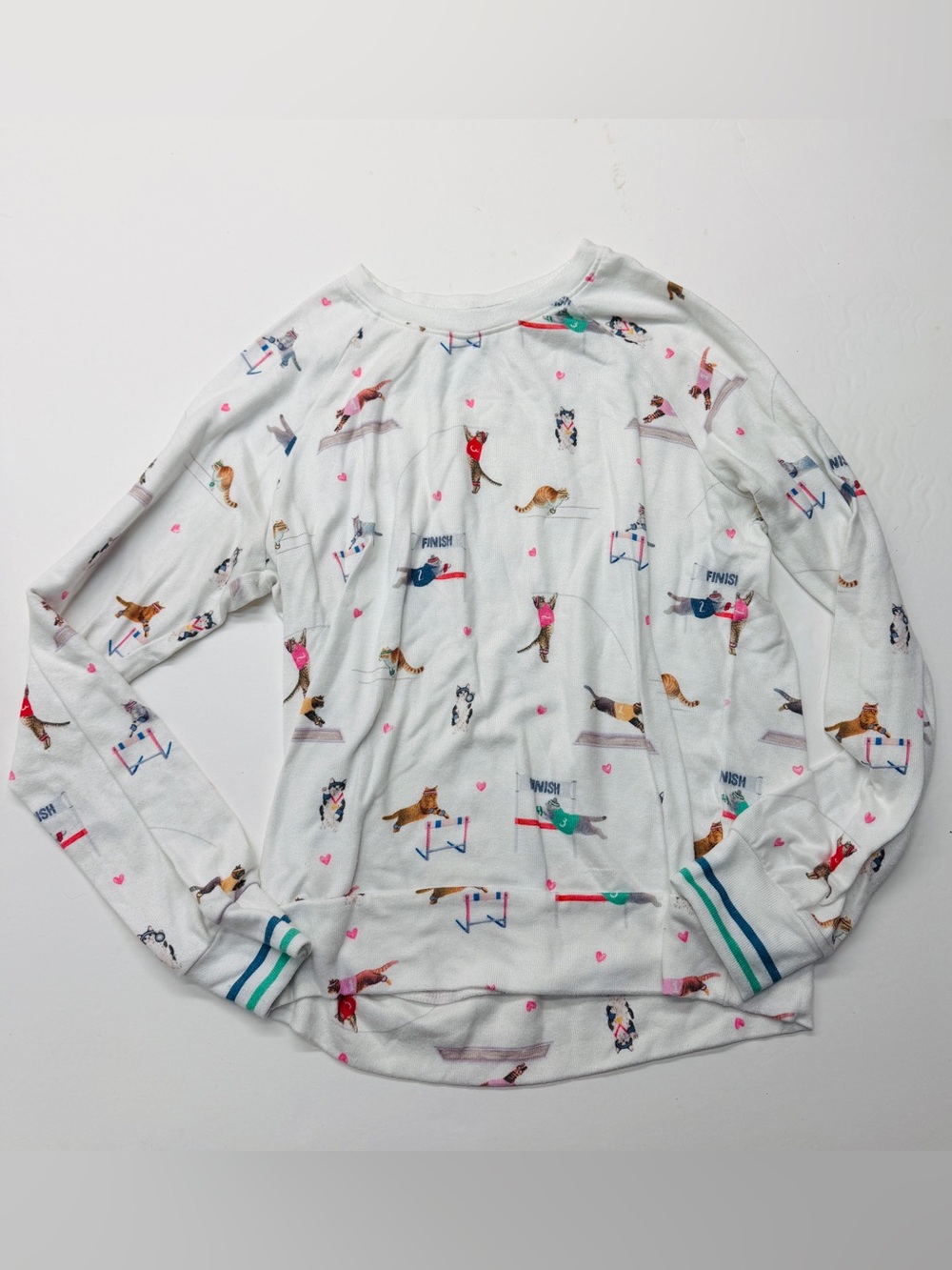 PJ Salvage White Long-Sleeve Pajama Top Colorful Cat Print Catletics